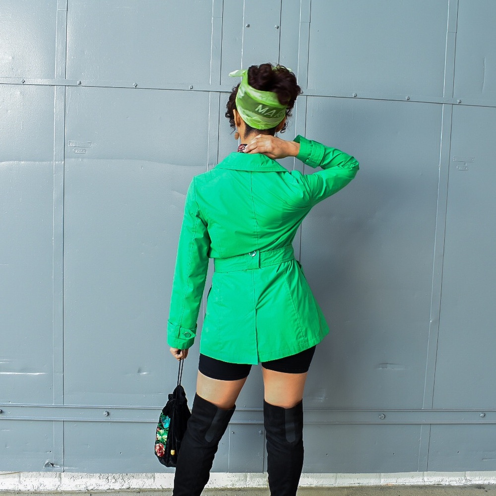 Faded Glory Green Trench Coat sz M - Picture 4 of 15